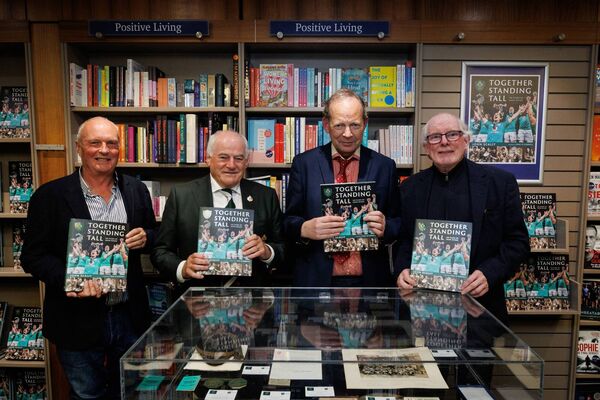 Paul Dean, Chair of the 150 Working Group; IRFU President Declan Madden, author John Scally and Ollie Campbell at the launch of Together Standing Tall: 150 Years of Irish Rugby. Picture: INPHO/Ben Brady Paul Dean, Chair of the 150 Working Group; IRFU President Declan Madden, author John Scally and Ollie Campbell at the launch of Together Standing Tall: 150 Years of Irish Rugby. Picture: INPHO/Ben Brady
