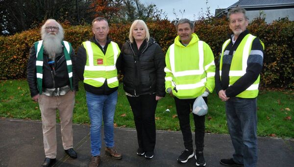 Joe Egan, Cllr Micheal Frain, Sharon Murphy, Aidan Mahon, and Kenneth Kearney pictured in Ballaghaderreen on Sunday evening at a protest against the rise in crime and anti-social behaviour in Ballaghaderreen. Pic. Liam Reynolds Joe Egan, Cllr Micheal Frain, Sharon Murphy, Aidan Mahon, and Kenneth Kearney pictured in Ballaghaderreen on Sunday evening at a protest against the rise in crime and anti-social behaviour in Ballaghaderreen. Pic. Liam Reynolds