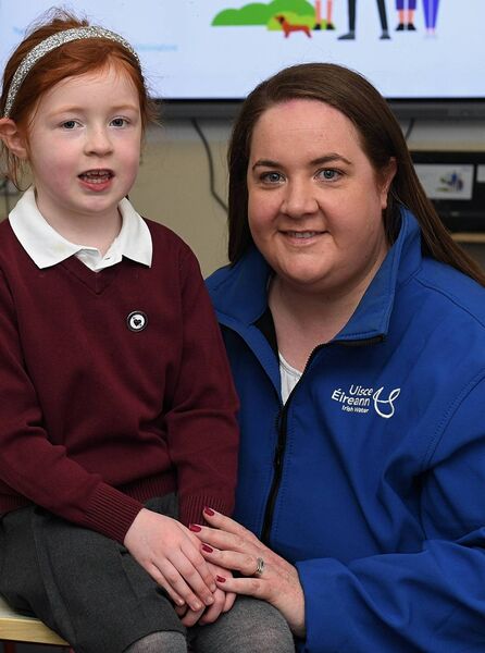 Ciara McCaughley, Communications Advisor, Uisce Éireann, pictured with her daughter Aoife at St Joseph’s NS, Leitrim Village when Uisce Éireann representatives visited the school as part of Science Week. Pic: Gerard O’Loughlin