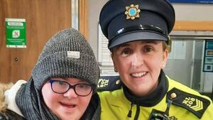 Local Gardaí delighted to meet up with Little Blue Hero Jamie Webb Local Gardaí delighted to meet up with Little Blue Hero Jamie Webb