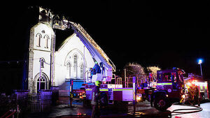 Church spire collapses to ground in flames after lightning strike Church spire collapses to ground in flames after lightning strike