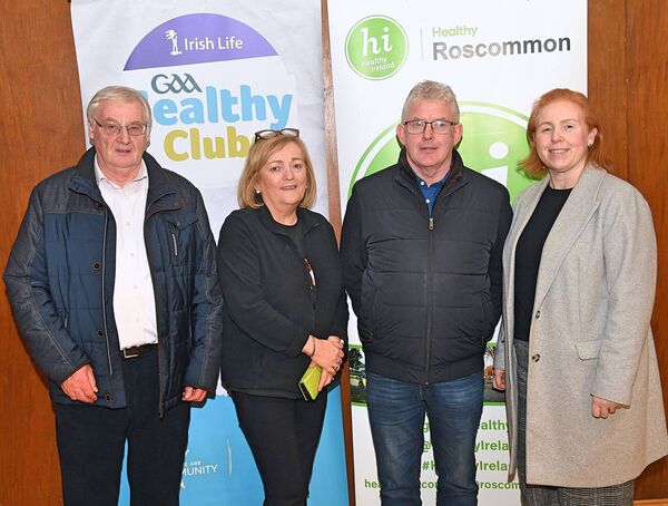 Mattie Dockery, Elphin; Catherine McGrath Creeve; Tommy J. McDermott, Elphin; Aisling Dunne, Healthy County Co-ordinator, Roscommon County Council, pictured at the finale of the Elphin Fit Farmers programme in Elphin, and marking the 5-year anniversary throughout Roscommon. Pic: Gerard O’Loughlin