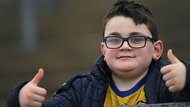 <p>THUMBS UP: Young Roscommon supporter, Ben O'Connor, gives his seal of approval to the Rossies' opening Division Two League victory against Down at King and Moffatt Dr. Hyde Park on Sunday last. Pictures: Gerard O'Loughlin</p>