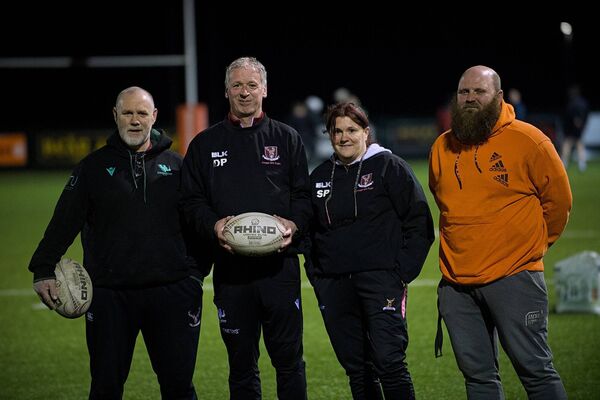 The Creggs senior women's coaching team of Micheál Glennon, assistant coach; Dave Purcell, head coach; Siobhán Purcell, manager and Andy Boyle, assistant coach, at training in Creggs ahead of Sunday's Division One League final against Tuam/Oughterard Colts in Castlebar. Picture: Gerard O'Loughlin