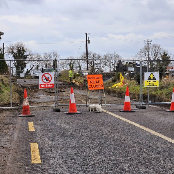 A digger has opened a trench across the road, just outside of Frenchpark on the Boyle road. Pic: Gerry Faughnan A digger has opened a trench across the road, just outside of Frenchpark on the Boyle road. Pic: Gerry Faughnan