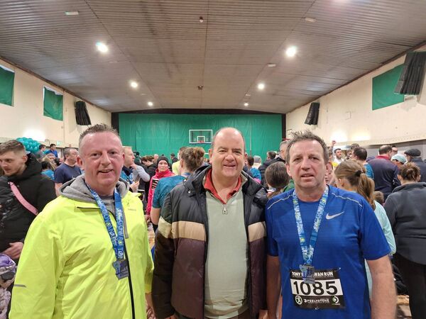 Cllrs Micheàl Frayne, Enda McGloin and Sean Moylan at the Tony McGowan 10k and Half marathon in Drumshanbo on Sunday.