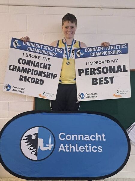Andrew Nolan, Lough Ree AC, who claimed gold in the U-14 shot putt at the Connacht Indoor Athletics Championships, smashing the existing 18-year old Connacht record.