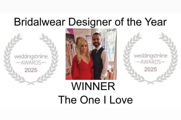 Owner and designer Lorren Kelly with business partner Gavin Doyle from The One I Love - Dream Dresses in Ballinlough have been named Bridalwear Designer of the Year. This is the second year in a row they have won the coveted award.