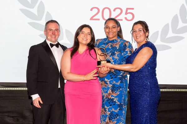 Aileen Gorman and Remi Ryan of Glasson Lakehouse, receiving the award for Waterside Venue of the Year. They are pictured with Jonathan Bryans (weddingsonline.ie) and Maria Kelly (Asentiv), at the awards ceremony held at Lyrath Estate, Kilkenny, on Monday, March 3rd. Pic: John Morris 