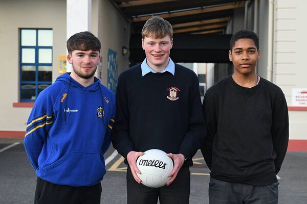 Roscommon CBS players Colin Murray, Gavin Staunton, and Ivan Bikoi looking forward to Sunday's All-Ireland Colleges' Senior B football final in Longford.