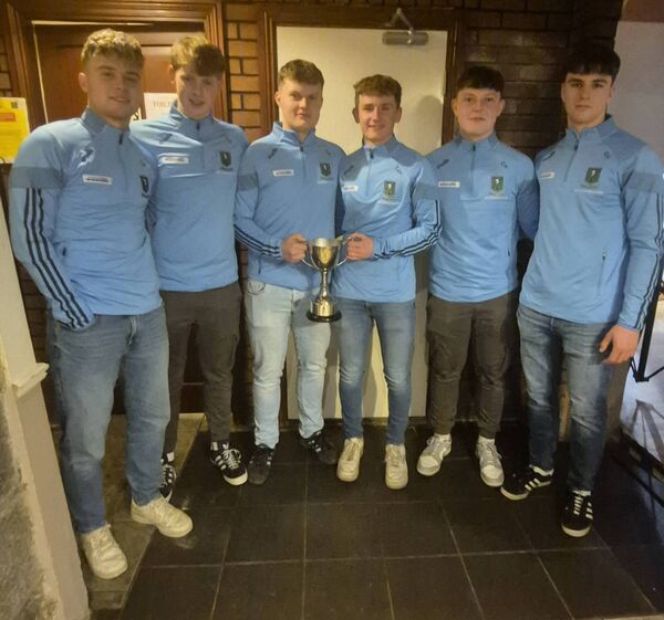 Western Gaels U-20 county final champions team members Luke Kennedy, Colin Drury, Emmett Harrington, TJ Hannon, Cillian Harrington and David Higgins at a recent medal presentation night in Farrell's, Frenchpark. 