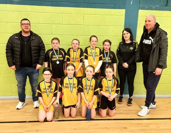 The U-10 girls' team from Strokestown and their management of Clare Owens, Barry Caslin and Darragh Collins that won silver medals at the Community Games indoor soccer competition in Strokestown. 