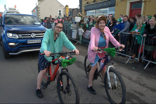 It was on your bike for Lorna Bailey and Sally Towey at the Ballintubber St. Patrick's Day Parade last year. Pic. Liam Reynolds 