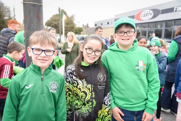 Fiachra and Sorcha Mulrennan and Corey Reynolds who took part in the Boyle St. Patrick's Day Parade. Pic: Enda Regan 
