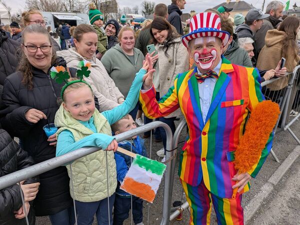 Bozo the Clown entertaining the crowds at the Ballintubber St. Patrick's Day Parade. Pic: Liam Reynolds