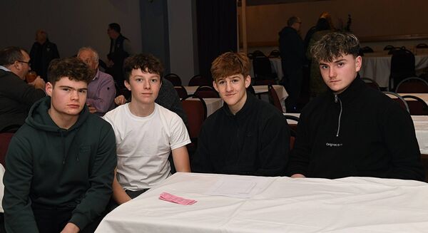 Pierce and Seán Fannon, Kilbride, alongside Marc Shally, Kilbride, and Nathan Flynn, Oran, at the recent fundraising table quiz for the Roscommon minor footballers in the Percy French Hotel, Strokestown. Picture: Gerard O'Loughlin Pierce and Seán Fannon, Kilbride, alongside Marc Shally, Kilbride, and Nathan Flynn, Oran, at the recent fundraising table quiz for the Roscommon minor footballers in the Percy French Hotel, Strokestown. Picture: Gerard O'Loughlin