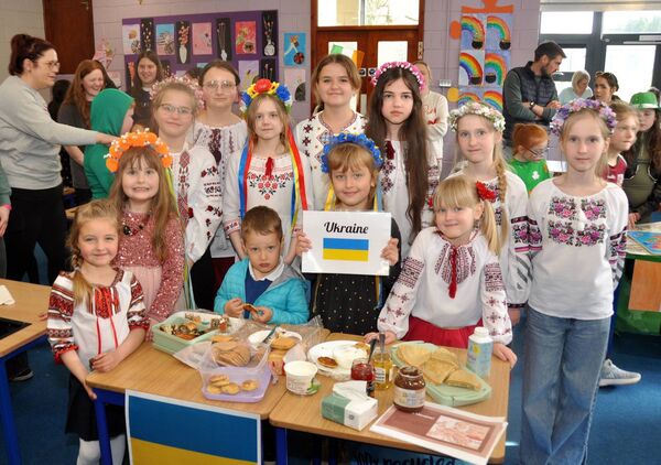 Children from Ukraine pictured at a multi-cultural day at St. Anne’s NS, Castlerea on Friday last. Pic: Liam Reynolds