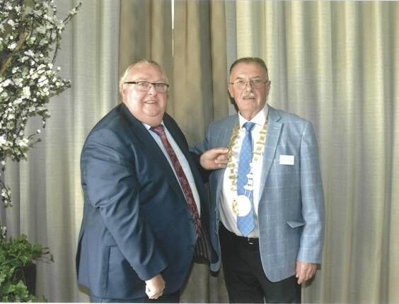 Kevin Igoe, Castlerea, the newly elected president of the Retired Nurses Association of Ireland being congratulated by former president Joe Cunningham at the annual conference, which was held at the Radisson Hotel, Sligo.