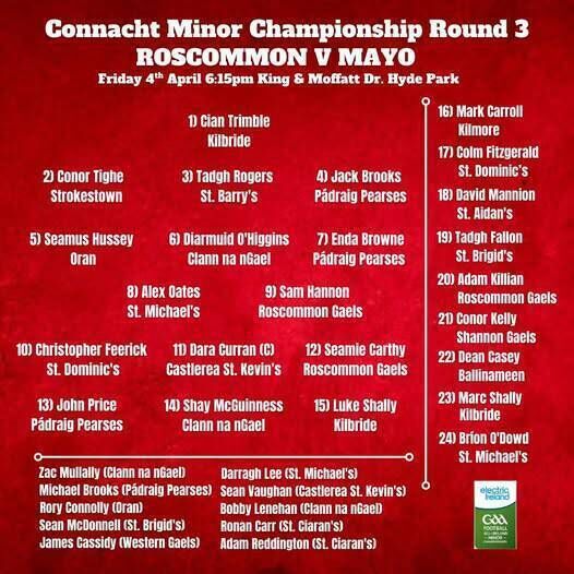 The Roscommon minor team to take on Mayo this evening. Graphic: Roscommon GAA.