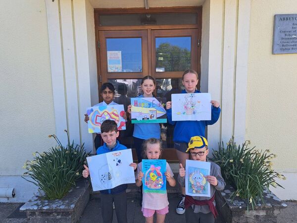 Cuan, Freya, Tadhg, Lakshmi, Deirdre and Eimear who were the winners of an Easter art competition run by Abbeycartron NS Parents Association. 