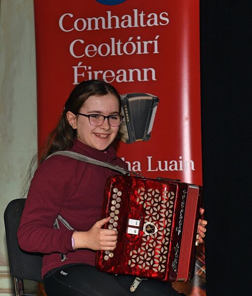 Kate Naughton, Lecarrow, pictured at the junior music session and launch of Fleadh Cheoil Ros Comáin 2025 in Ballybay Hall, Kiltoom. Pic: Gerard O’Loughlin 