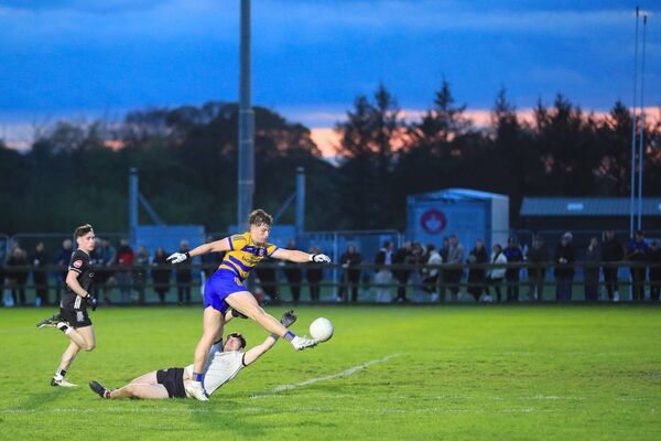 Conor Grogan scores Roscommon's fourth goal against Sligo during Wednesday evening's Connacht U-20 football semi-final at the Connacht GAA Centre of Excellence, Bekan. Picture: Bernie O'Farrell . Conor Grogan scores Roscommon's fourth goal against Sligo during Wednesday evening's Connacht U-20 football semi-final at the Connacht GAA Centre of Excellence, Bekan. Picture: Bernie O'Farrell .