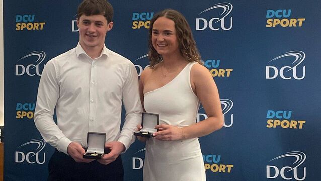 <p>Cousins Eoin Ward and Aisling Hanly who received their Sigerson and O'Connor Cup medals on Easter Monday.</p>