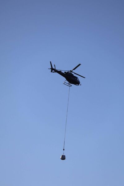 Helicopter airlifts were used to deliver stone to elevated or otherwise inaccessible areas.