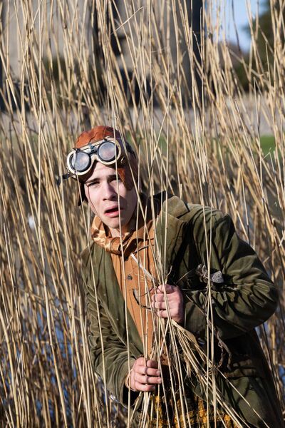 Toad (Robert Shannon) hides from his pursuers in Loughnaneane Park during a photocall announcing details of 'The Wind in the Willows",a new production from Roscommon Youth Theatre. Pic: Brian Farrell 