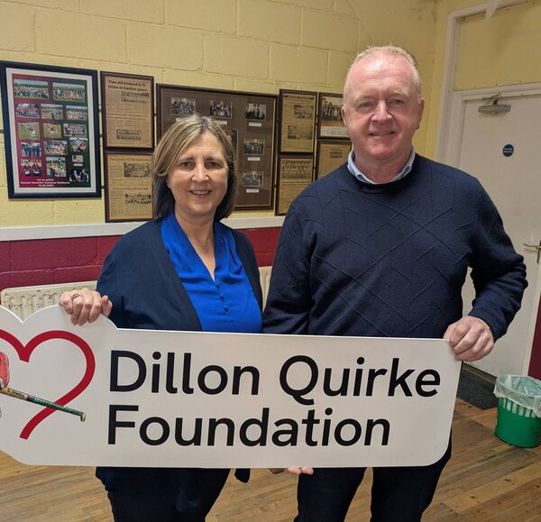 Castlerea St. Kevin’s Minor Board Secretary, Marie Hester, with Dan Quirke, founder of the Dillon Quirke Foundation, in the O’Rourke Centre last week.
