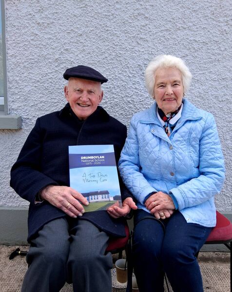 Retired principal Micheál Shivnan pictured with his wife Kathleen at the celebrations marking the 75th anniversary of Drumboylan NS. Micheál started teaching at Drumboylan National School in 1953. Pic: Noreen Gaffney 