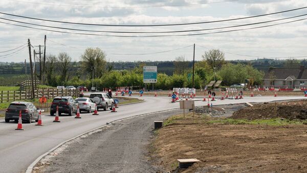 The new partially opened roundabout at Shankill at the junction of the N61 and the R369 from Elphin. With traffic flow alternating, the roundabout has traffic light controls and delays can be expected. Pic: Gerry Faughnan 