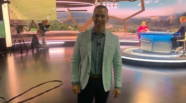 Dessie Dolan, kitted out by Donnellan and Co., on the set of the Sunday Game last weekend. 