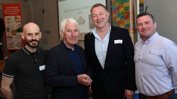 Pictured at the Roscommon CBS Class Reunion were: Martin Burke, Cloverhill; Frank Durkin (former teacher); Adrian Coyne, Tremane and Michael McGarvey, Roscommon Town. Pic: Gerard O’Loughlin