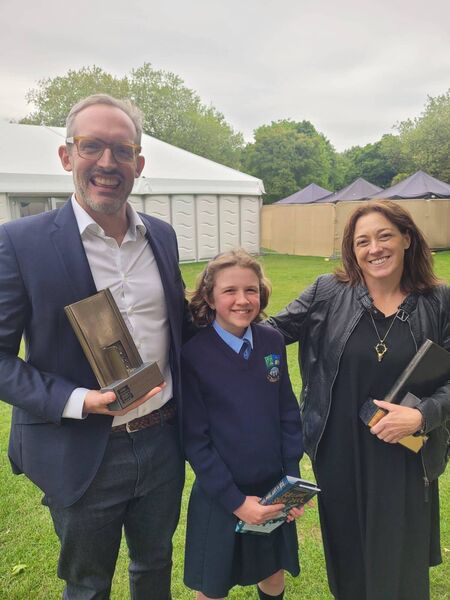 Well done to Maeve Lyons from Athleague NS who along with her class attended the KPMG Children’s Books Awards in Merrion Square recently. She received a runner up ‘Reading Hero Award’ for her inspiring YouTube channel MaeveReadsBooks. Maeve is pictured here with Book of the Year author and illustrator Eilis Fisher and Dermot Flynn. 