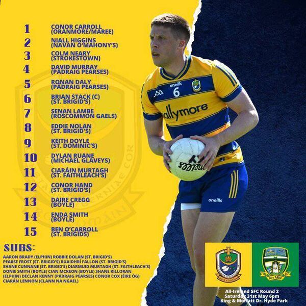The Roscommon match-day 26 for Saturday evening's clash against Meath. Graphic: Roscommon GAA