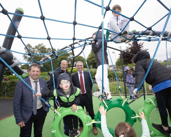Fun and games in Cootehall as Minister for Rural and Community Development, Dara Calleary opened the new playground. Pic: Brian Farrell