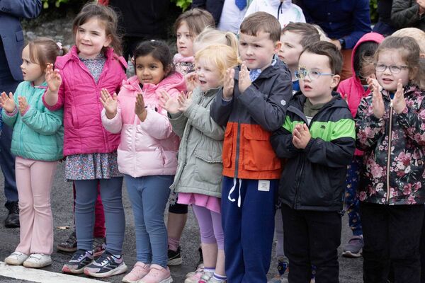 Children line up to greet Minister for Rural and Community Development, Dara Calleary TD who officially opened the Cootehall Park and playground extension last week. Pic: Brian Farrell
