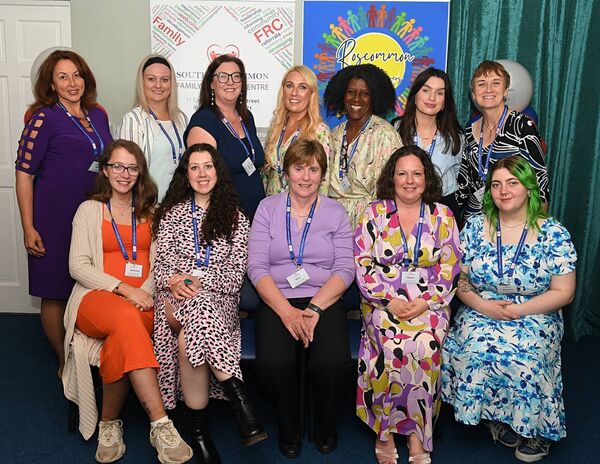 Pictured at South Roscommon Family Resource Centre’s fifth birthday celebrations at Castle Street, Roscommon, were, from left, back: Tanya Mytrofa Nova, Tanya Murray, Sarah Boyle, Avril Mannion, Catia Da Nova, Anna Lise Mongan and Noreen Burke. Front: Shannon Sullivan, Leah Farrell, Alice Neary, Felicia Loughrey and Shannon Keane. Pic: Gerard O’Loughlin