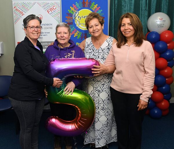 Norma Ahernuch, Lelia Sarda, Shirley Gomez and Bebania Silva, pictured at South Roscommon Family Resource Centre’s fifth birthday celebrations. Pic: Gerard O’Loughlin