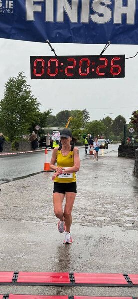 Helen Beirne, Boyle Athletic Club, crossing the line in the Ballymote 5k.