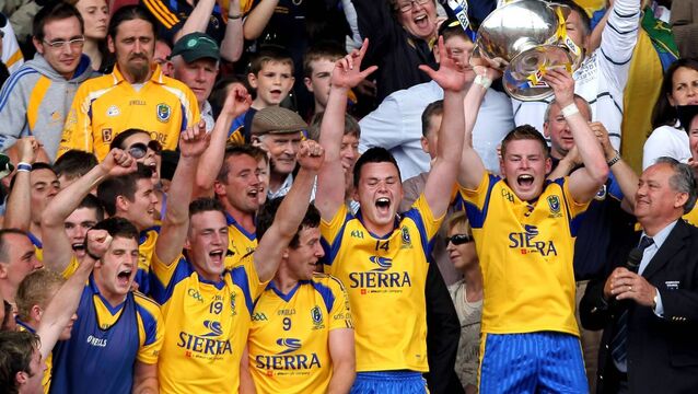 <p>Roscommon senior football captain Peter Domican lifts the Nestor Cup to confirm his side as 2010 Connacht senior football champions. The panel and management held a reunion last weekend. Picture: INPHO/James Crombie</p>