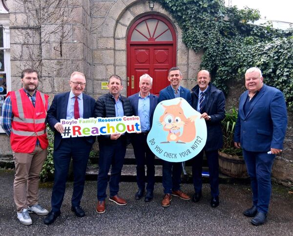 Pictured at Boyle Family Resource Centre for Men's Health Week were (l-r) Thomas Mountney, Deputy Frank Feighan, Cllr Sean Moylan, Cllr Liam Callaghan, Senator Gareth Scahill, Deputy Martin Daly,  and Deputy Michael Fitzmaurice. Pic: Noreen Gaffney