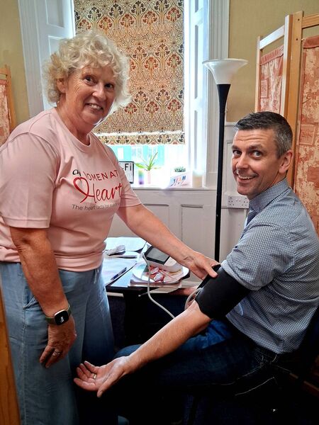 Nurse Anne Scahill from Croí pictured in Boyle Family Resource Centre on Friday last with Senator Gareth Scahill where she provided on-site health screening as part of Men's Health Week. Pic: Noreen Gaffney