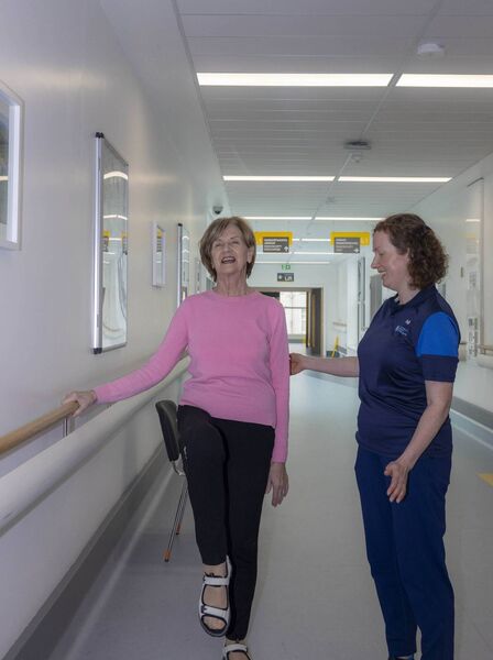Mary Mullally Keane with senior physiotherapist Fionnuala Morrissey at the wellness walkway at Roscommon University Hospital. 