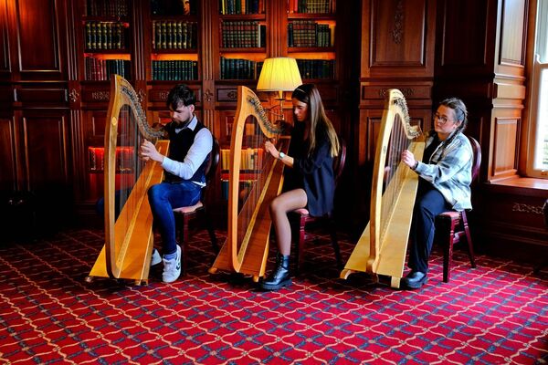 Fiachra Guihen, Sophie Daly, Aoife Guckian performing during the O’Carolan Harp Festival and Summer School last year.