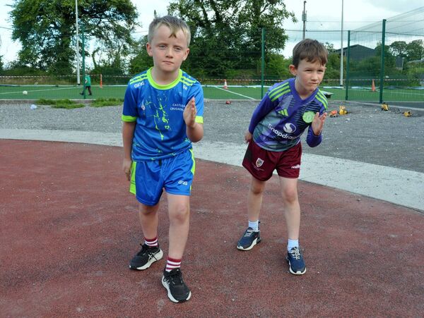 Sean Raftery and Frank Henry, members of the Castlerea Crusaders juvenile club ready for the off at the running track at Tarmon NS. Pic: Liam Reynolds 
