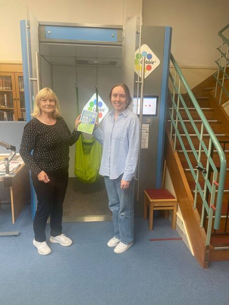 Breege Beirne and Ellen Keane promoting "Run with the Roses" at Castlerea Library. 
