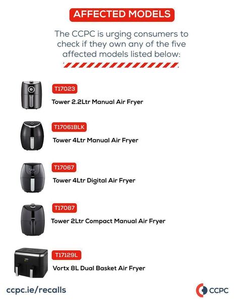 Almost 60,000 Tower air fryers have been recalled due to fire risk. Almost 60,000 Tower air fryers have been recalled due to fire risk.