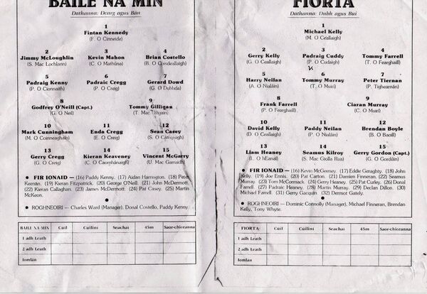 The Fuerty team that drew with Ballinameen in the 1991 Junior championship final. Fuerty would win the replay. Father of Laura Kelly, Gerry, lined out at corner back.
